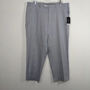 NWT Chaps Pants Mens 38X25.5 100% Cotton Flat Front Blue White Striped